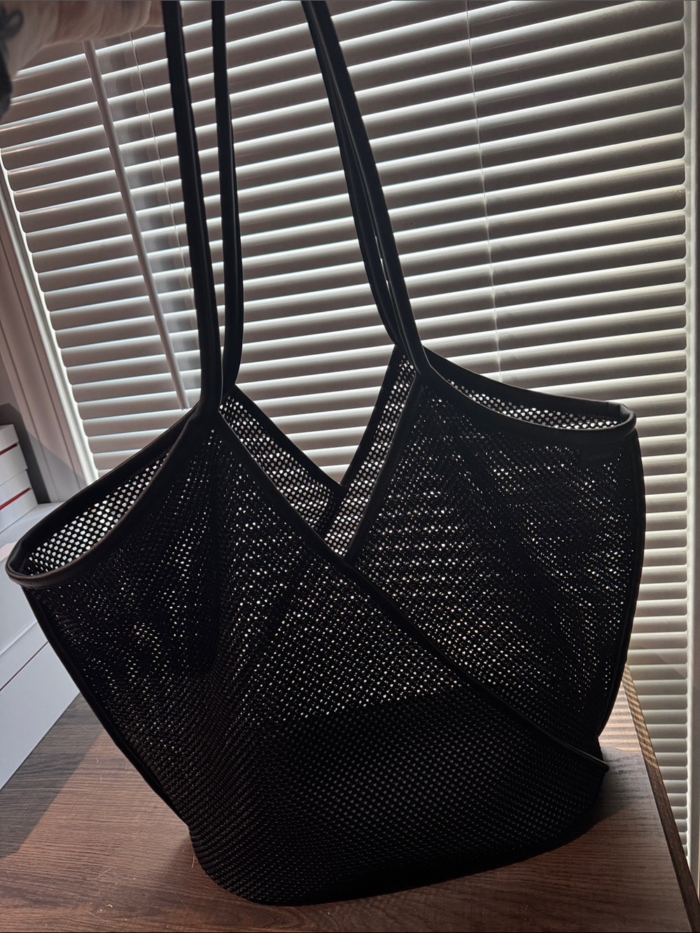 Alf the Label Eva tote- black mesh/leather piping and bottom